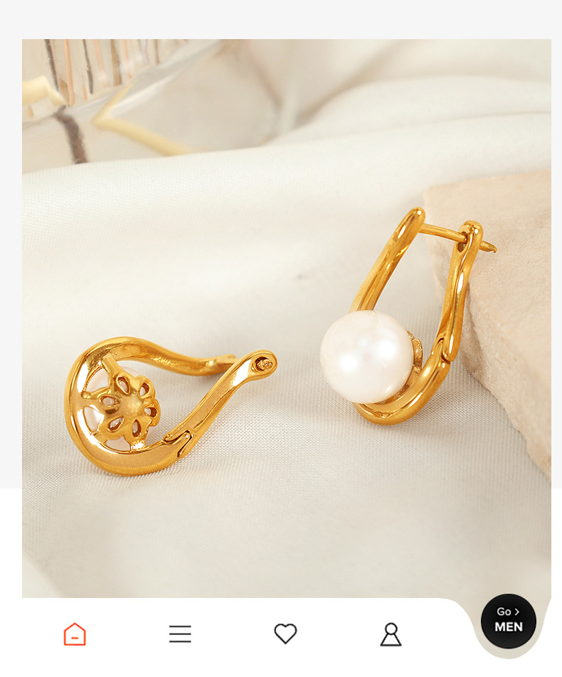 304 Stainless Steel, Freshwater Pearl Material 1 Pair Retro Geometric Freshwater Pearl Titanium Steel Freshwater Pearl Drop Earrings