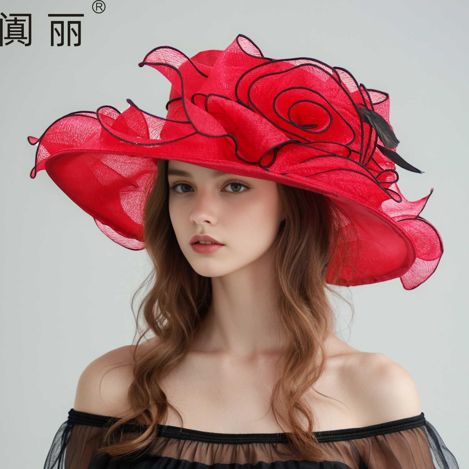 여성을위한 유럽과 미국의 패션 오간자 모자 여름 우아한 꽃 패션 대형 챙 모자 해변 태양 보호 태양 모자 유행