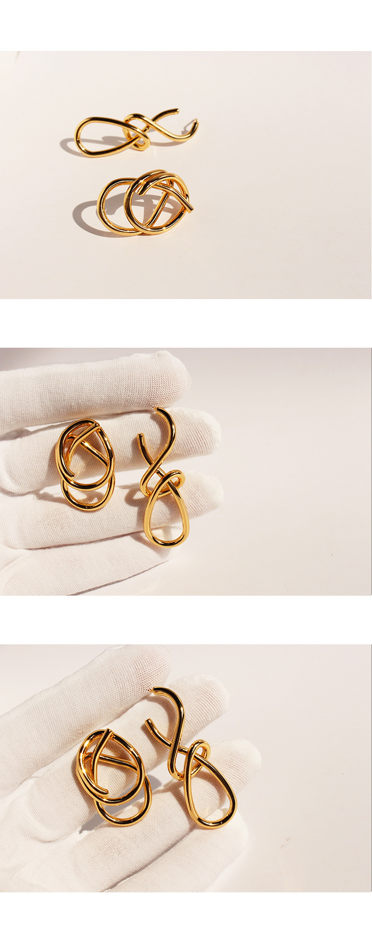 Knot Pattern Women's Gender 1 Pair Exaggerated Knot Asymmetrical Brass 18K Gold Plated Ear Studs