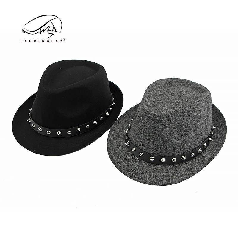 Clásico sombrero de lana Jazz hombres y mujeres nuevo sombrero de remache sombrero de caballero británico retro pequeño sombrero de jugador de bolos moda juvenil femenina
