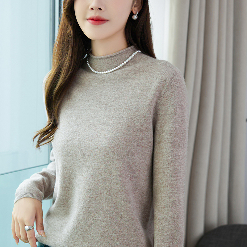 Casual New Half-High Rolled Edge Pullover Collar Knitwear for Women, One-Line Ready-To-Wear Autumn and Winter Slimming Look Inner Layering Knitwear