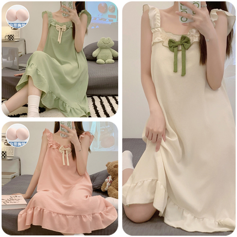 Nuevo camisón de mujer vestido de longitud media nuevo lindo fresco estudiante homewear vestido de comercio exterior se puede enviar en nombre