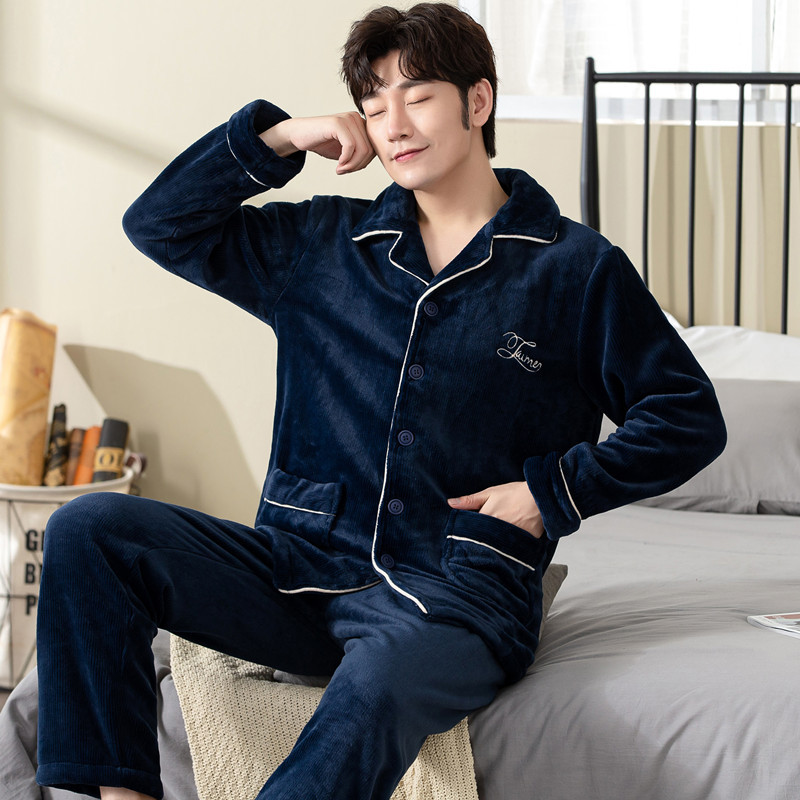 Otoño y invierno engrosado pijamas de terciopelo de coral para hombres invierno de franela para hombres primavera y otoño ropa para el hogar para hombres