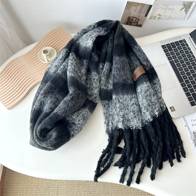 Bufanda Térmica de Color Liso con Flecos de Imitación Lana para Invierno