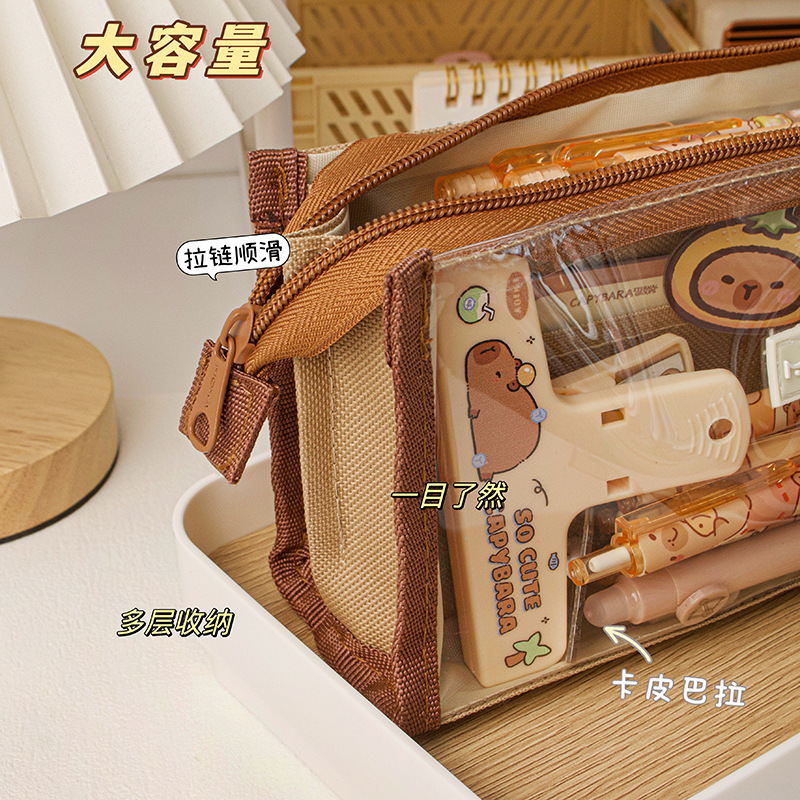 Kapibara bolsas de bolígrafo transparentes nuevos estudiantes de gran capacidad niños niñas caricaturas de alto valor de cambio bolsas de bolígrafo