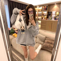 经久不衰~松弛感慵懒风2025秋冬拉链显瘦薄绒开衫 花灰色连帽卫衣