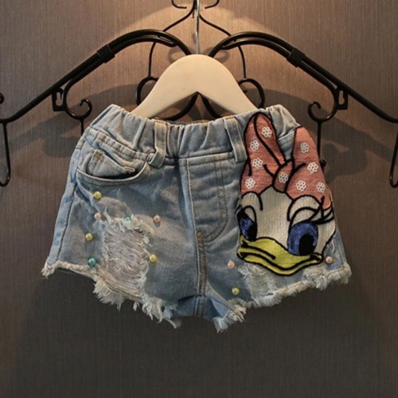 2022 Baby Summer Children's Jeans Shorts Girls' Casual Pants Loose Korean Style Pants Cartoon Children's Hot Pants 