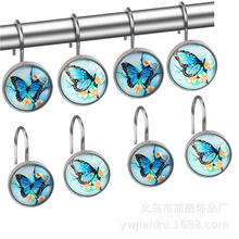 厂家直销亚马逊希音跨境热销品不锈钢玻璃树脂蝴蝶装饰性浴帘挂钩