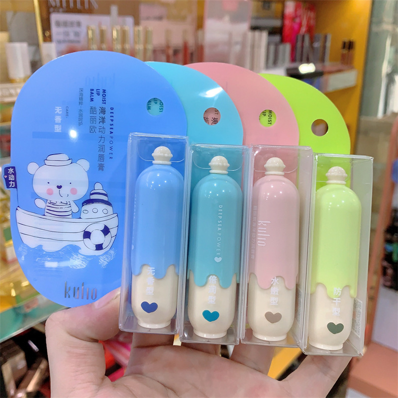 Bálsamo labial incoloro Lei Qi, hidratante, diseño de dibujos animados