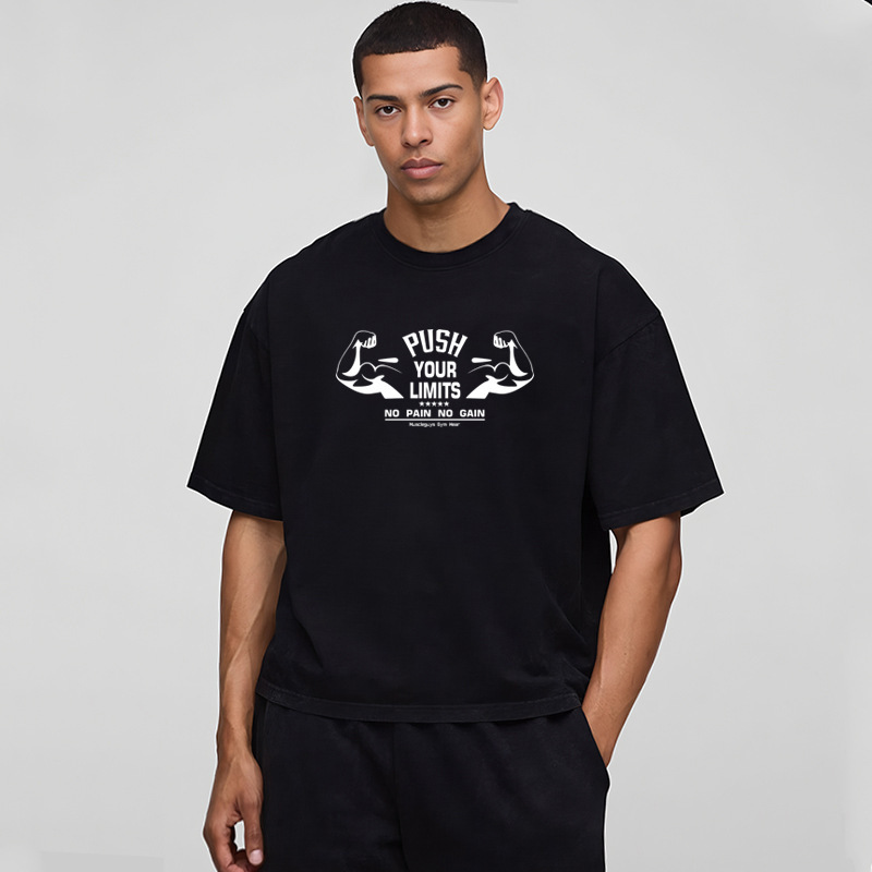 Men's Oversized Short-Sleeved American-Style Heavyweight Fitness T-Shirt Square Boxy Fit