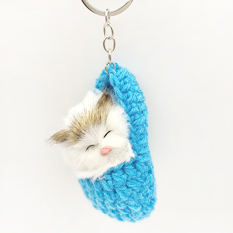 Llavero de peluche con diseño de gato durmiendo, colgante para bolso, teléfono, cordón para coche, pequeño regalo de animales, regalo navideño