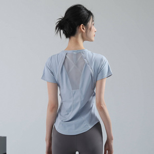 Lulu Running Sports Short-Sleeved Women's Summer Yoga T-Shirt Loose Quick-Drying Pilates Training Fitness Top Short-Sleeved