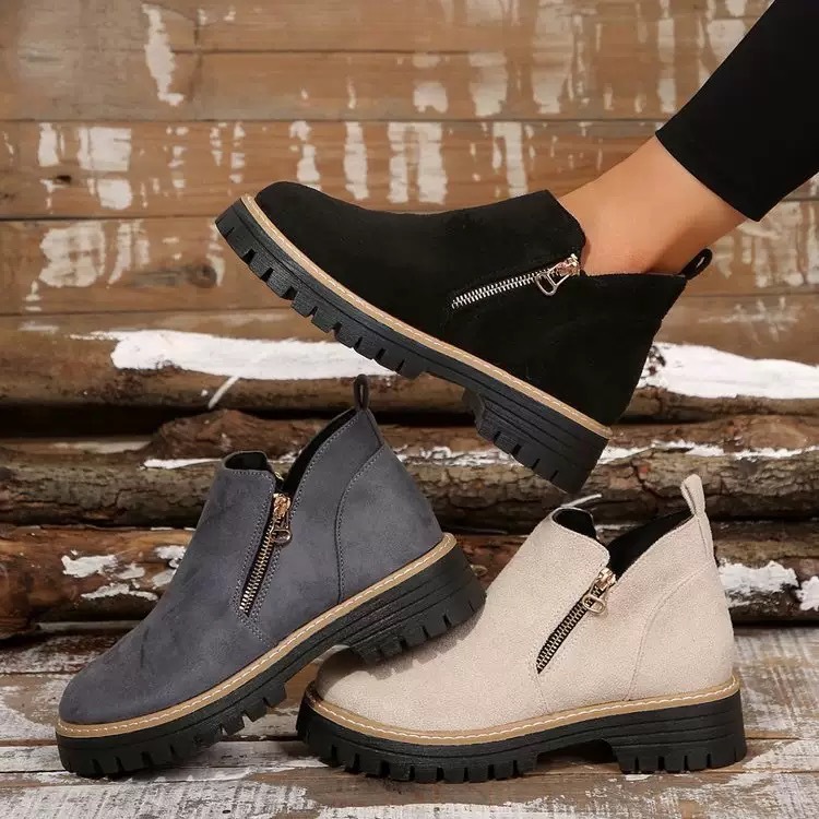 跨境大码休闲短靴女2025秋冬新款欧美时尚高帮休闲时尚短靴女批发