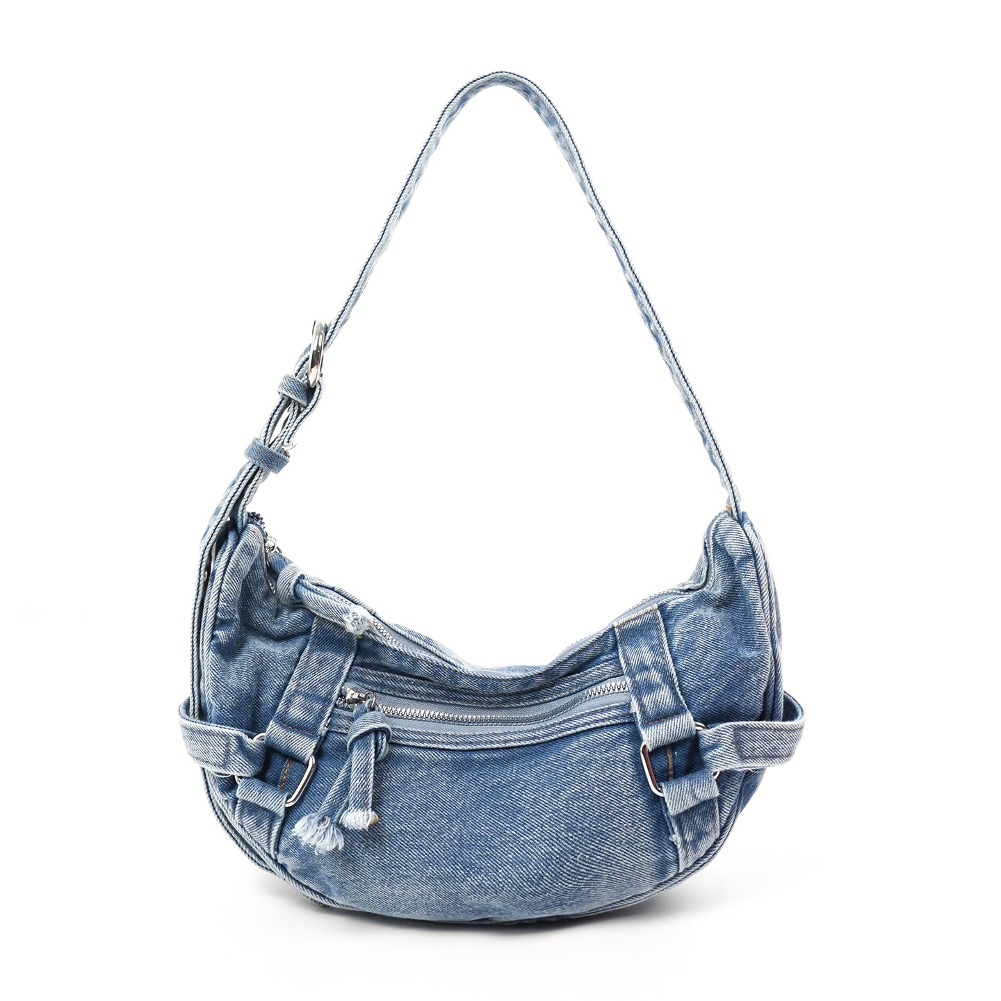 2026 Korean Retro Crescent Denim Dumpling Bag Crossbody Small Casual Shoulder Bag For Women - Thumbnail 7