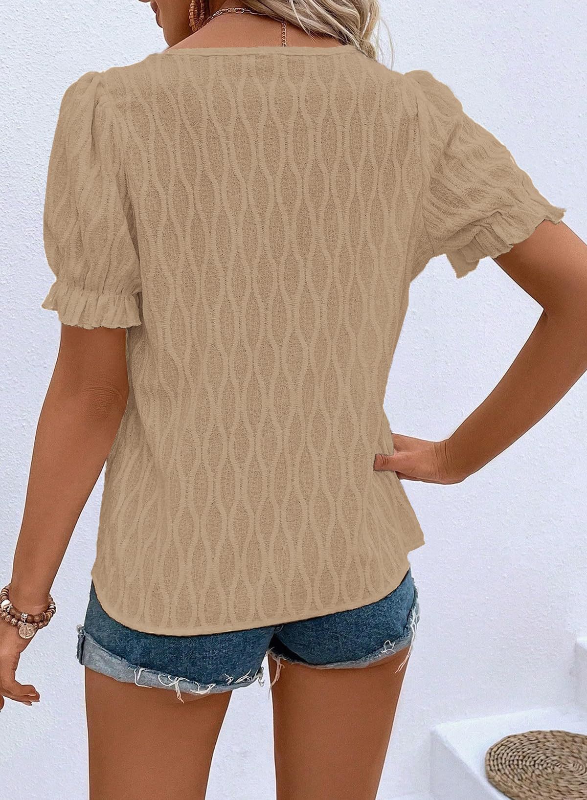 Women's T-shirt Short Sleeve T-Shirts Jacquard Vacation Solid Color display picture 13