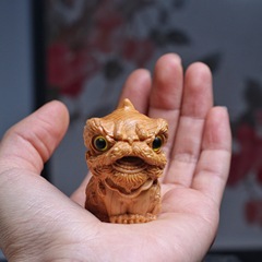 崖柏木雕可愛醒獅手把件國潮獅子擺件家居風水文玩招財擺件送禮物