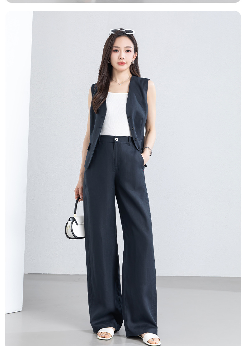 Áo vest gile nữ cổ chữ V chất liệu linen phối sợi Tencel, dáng suông nhẹ, thích hợp mặc ngoài đi làm — Áo gi lê - 65308 Mochamus chi tiết 24