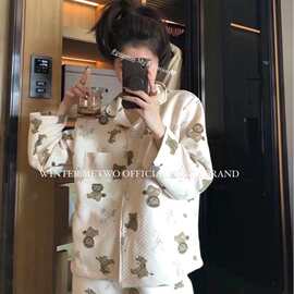 metwo小狮子与小熊300G三层夹棉睡衣加厚夹棉家居服保暖套装跨境