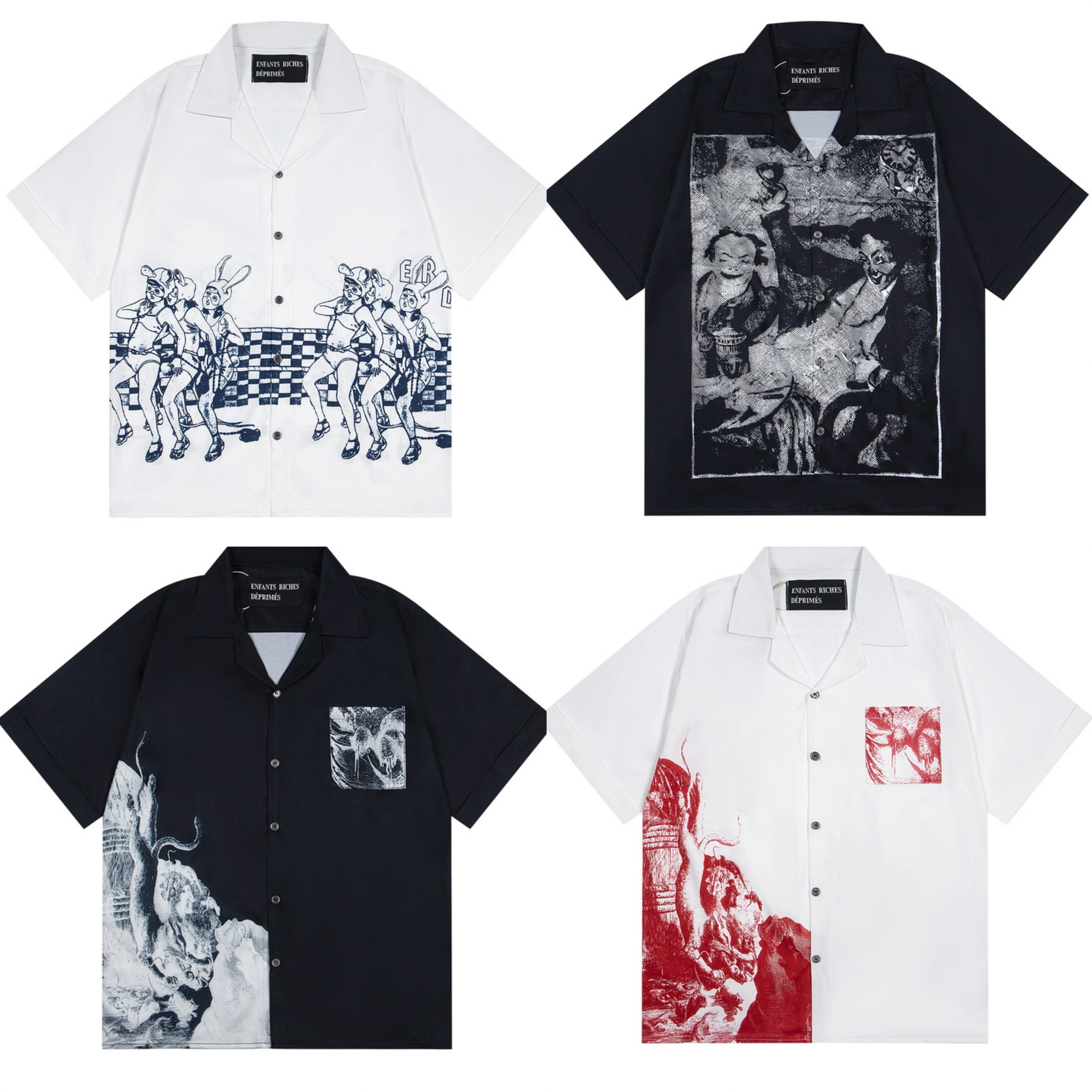 ERD меланхоличная богатая американская ниша второго поколения в стиле ретро, ​​модный бренд, красивая рубашка с короткими рукавами, свободная рубашка, футболка для мужчин и женщин, хлопок