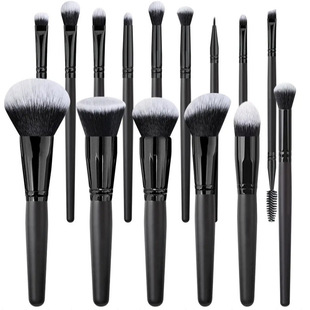 Cross-Border 15-Piece High-End Makeup Brush Set Black Full Set of Loose Powder Brush Eye Shadow Brush Blush Multi-Functional Beauty Tools