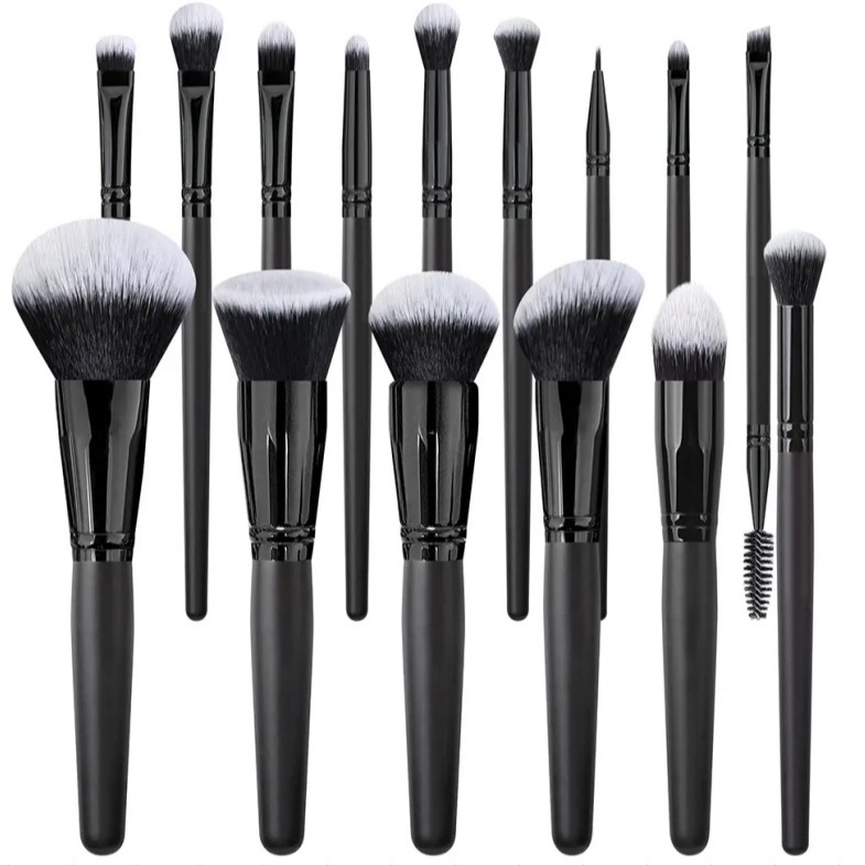 Cross-border 15 pinceles de maquillaje de alta gama traje negro conjunto completo cepillo suelto cepillo de sombra de ojos rubor herramientas de belleza multifuncionales
