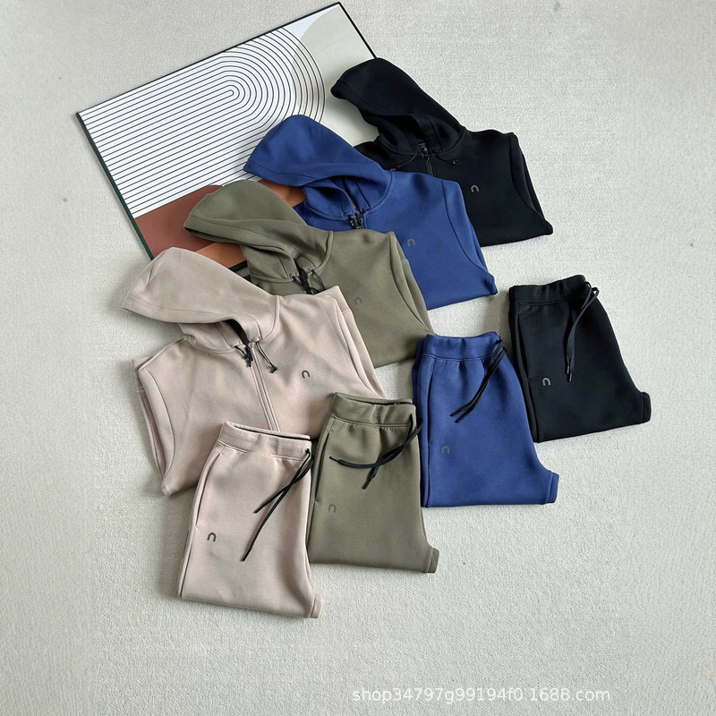 On's 26-Year Spring and Autumn Men's Knit Air-Layer Sports Hooded Set Jacket and Sweatpants