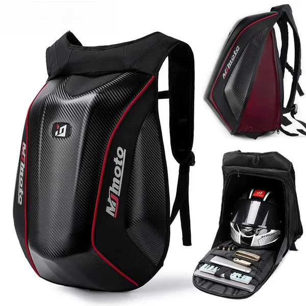 MJMOTO extra large carbon fiber pattern hard shell motorcycle helmet bag cycling motorcycle waterproof reflective backpack