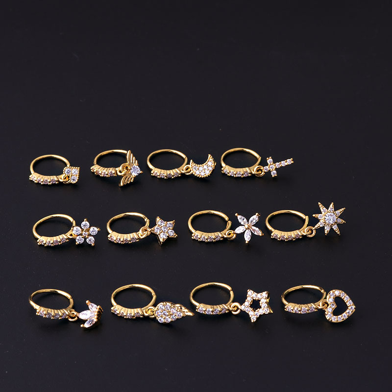 Copper Material New Nose Ornaments Stars Moon Heart Flowers Cross Zircon Copper Jewelry Nose Pin
