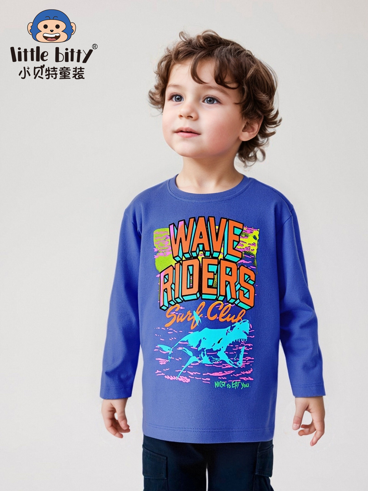European and American Autumn and Winter 2025 Children's Long-Sleeved T-Shirts for Boys with Cartoon Print Knitted Round Neck Tops Cross-Border Supply