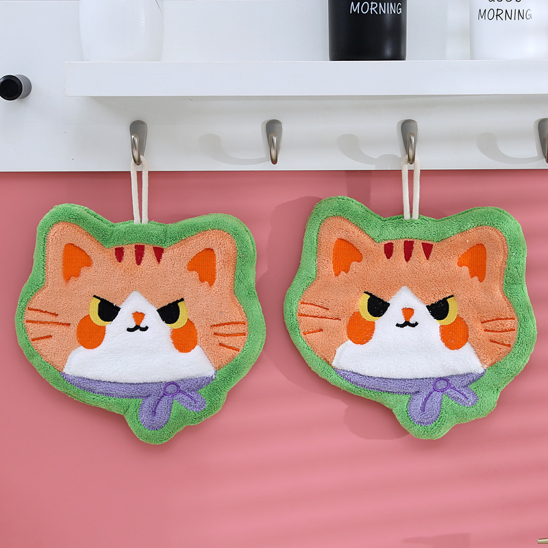 かわいい子猫キッチン掛けタオル吸水速乾厚い子供サンゴのベルベット柔らかいかわいい食べ物タオル|undefined