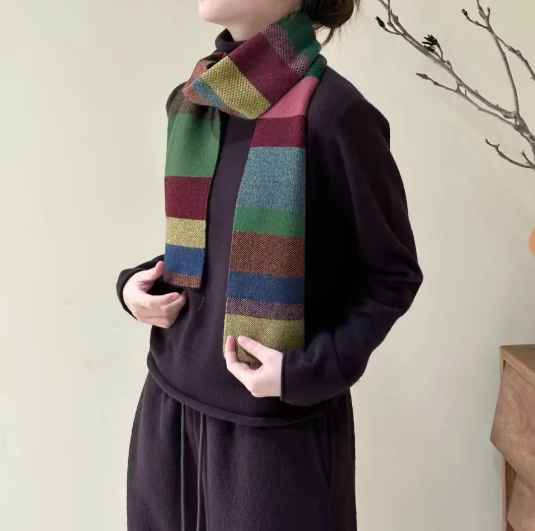 Striped plaid scarf for women, winter rainbow color block with tassels, faux cashmere, warm autumn and winter neck warmer, stylish and trendy, wholesale