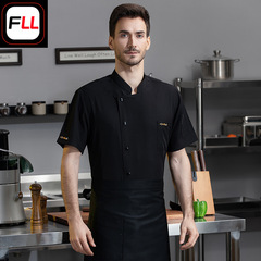 彈力短袖夏季透氣廚房廚師工作服男廚師服夏裝高檔廚師酒店餐飲