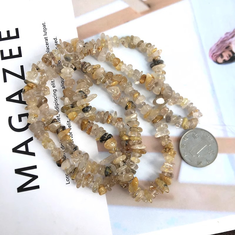 천연 금발 크리스탈 자갈 긴 끈 자갈 5-7mm 길이 약 85cm