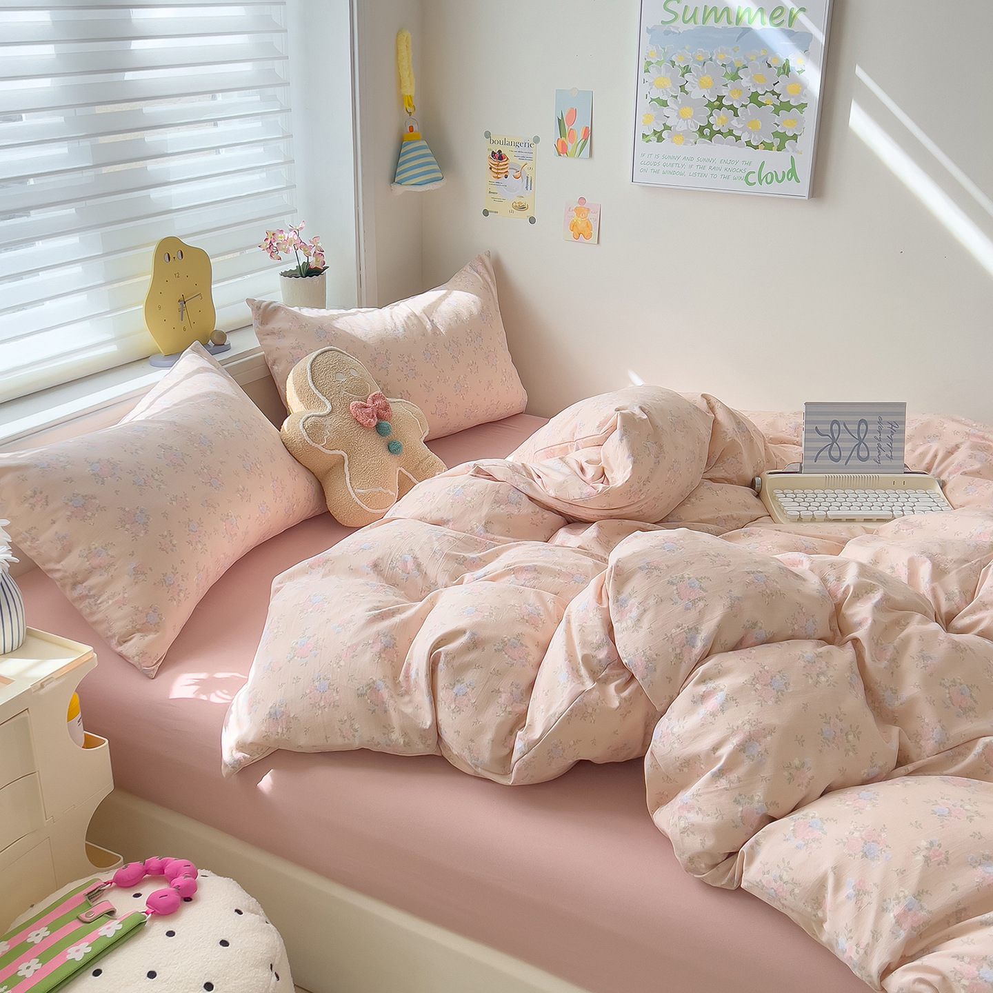 Madre y bebé clase A dormir desnudo algodón cuatro piezas cubierta sábanas de cama super suave cama dormitorio gaza tres piezas