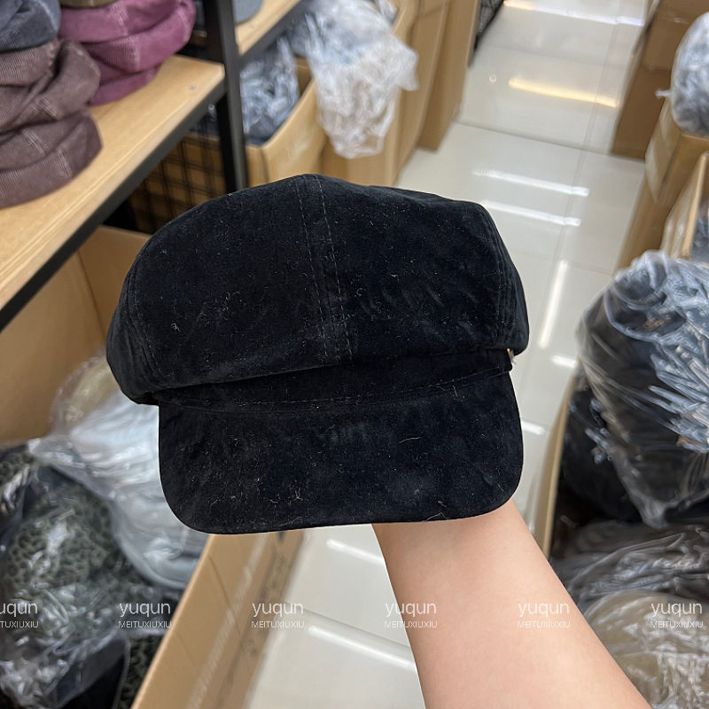 大头围日系复古麂皮绒鸭舌帽女秋冬百搭显脸小八角帽文艺画家帽子|undefined