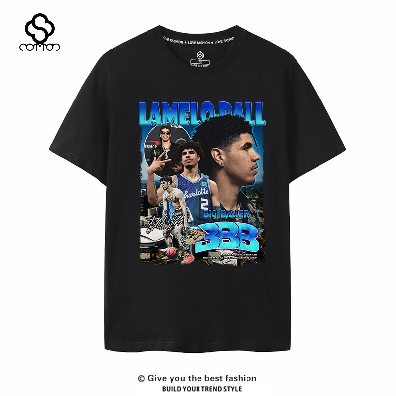 European and American star player T-shirts in American style: Ball, Curry, Booker, Morant, American vintage, plus-size, short-sleeved, trendy European and American star player T-shirts in American style: Ball, Curry, Booker, Morant, American vintage, plus-size, short-sleeved, trendy