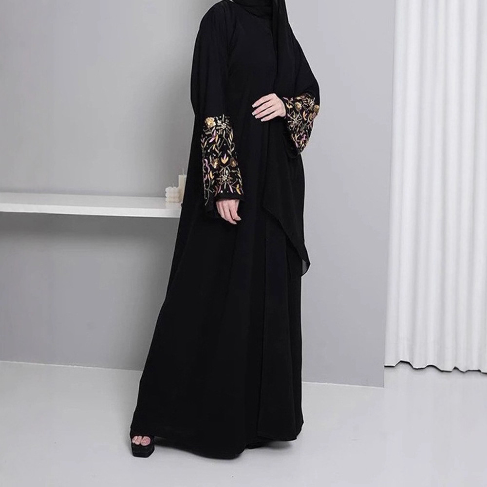 F415 Foreign Trade Middle East Dubai Women's Clothing Embroidered Floral Elegant Cardigan Loose Robe In Stock_ecoleips.com