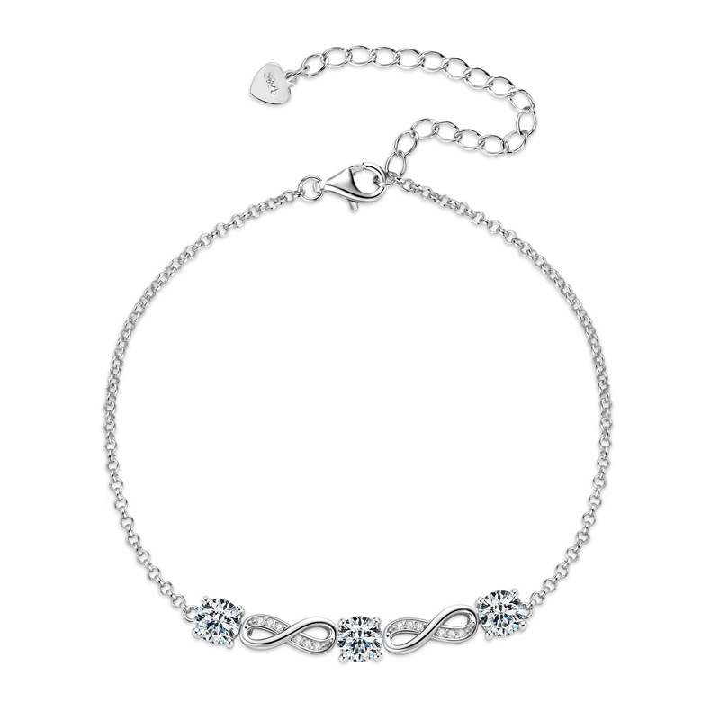 Elegant New S925 Sterling Silver Bracelet with Moissanite Diamond Wireless Symbol Women's Fashion Sense