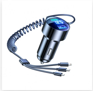 Digital Display Car Charger MAX100W Mobil şarj cihazları - black-three-in-one-digital-display-car-charger-usbusb-with-color-box