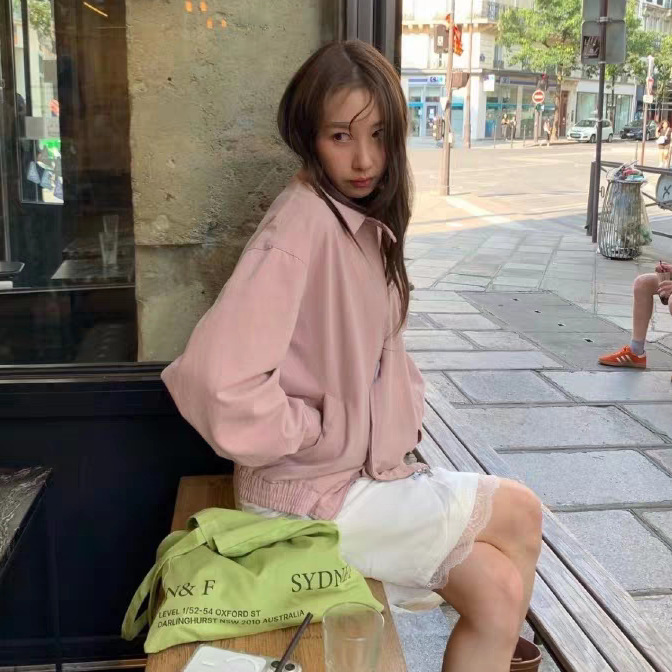Xh Korean-Style Loose Casual Lapel Jacket Dongdaemun Autumn New Embroidered Letter Zipper Jacket for Women Xh Korean-Style Loose Casual Lapel Jacket Dongdaemun Autumn New Embroidered Letter Zipper Jacket for Women
