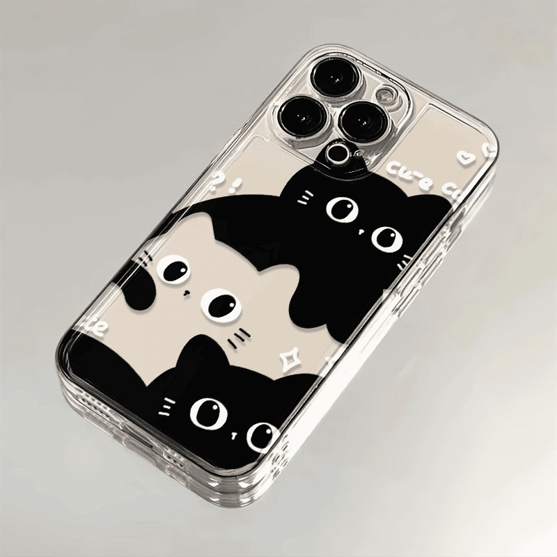 Black and White Cat Suitable for Apple 16Promax Mobile Phone Case Iphone15 New Apple 14/13/12 Transparent Soft