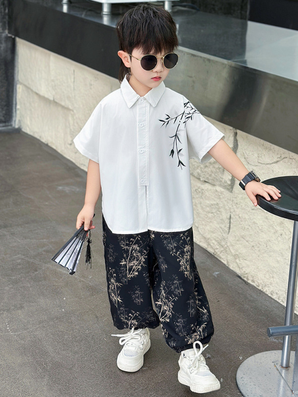 男の子韓服スーツ 2025 新中国風夏スタイル男の子パフォーマンス服唐装古代衣装子供の夏のトレンド|undefined