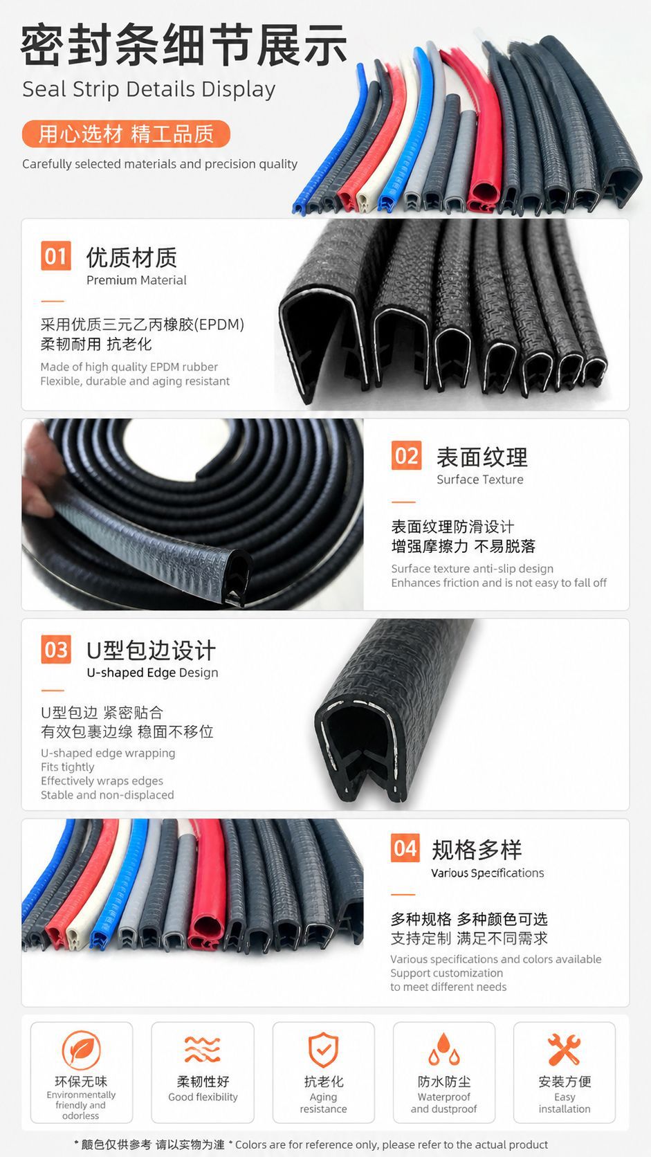 U-Shaped Decorative Strip, Gasket Seal Strip, Steel Belt Frame, Car Door and Window Edge Sealing Strip, Metal Rubber Seal Strip
