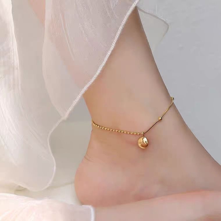 Little Golden Bean Lucky Titanium acero tobillera moda femenina estilo coreano novias costura tobillo cadena Internet celebridad sexy tobillo Accesorios
