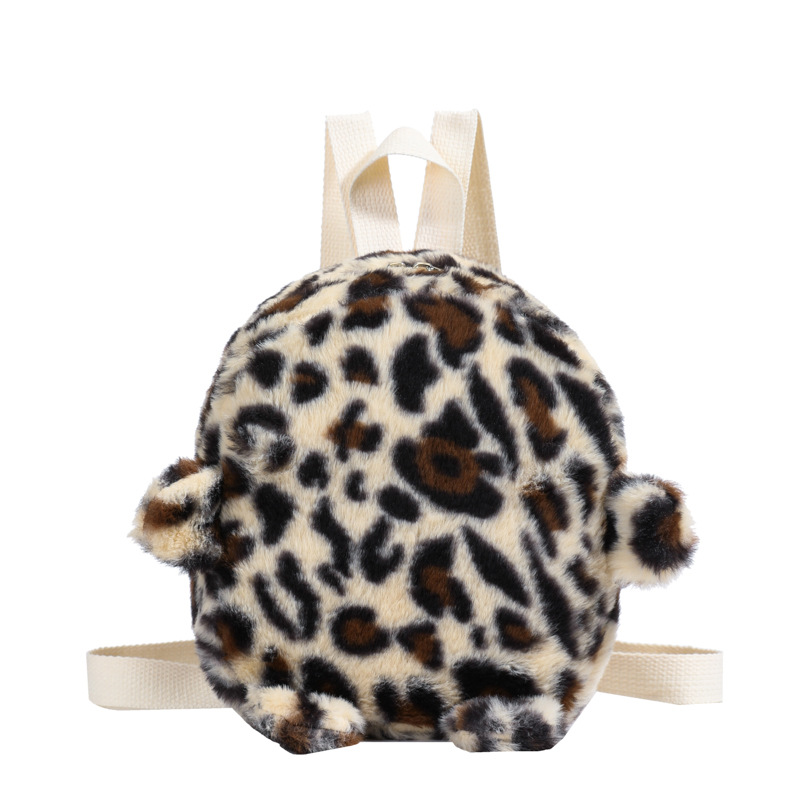 2025 otoño y invierno mochila de peluche para niños estampado leopardo mini mochila para niños y niñas jardín de infantes mochila pequeña