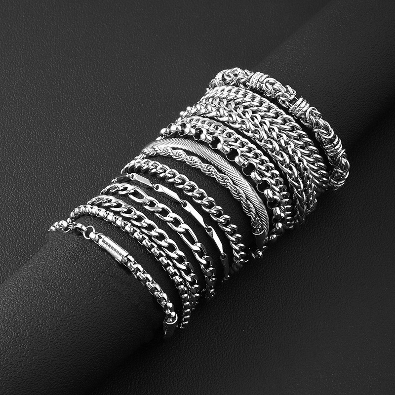 Cross-Border Stainless Steel Bracelets, European and American Men's Bracelets, Non-Fading Cuban Chains, Fashionable and Versatile, Washable Titanium Steel Bracelets