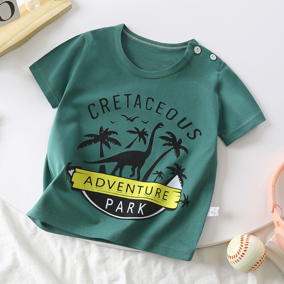 Children's Cotton Summer T-Shirt for Boys, Korean Style, Short Sleeve, Cute Cartoon Prints