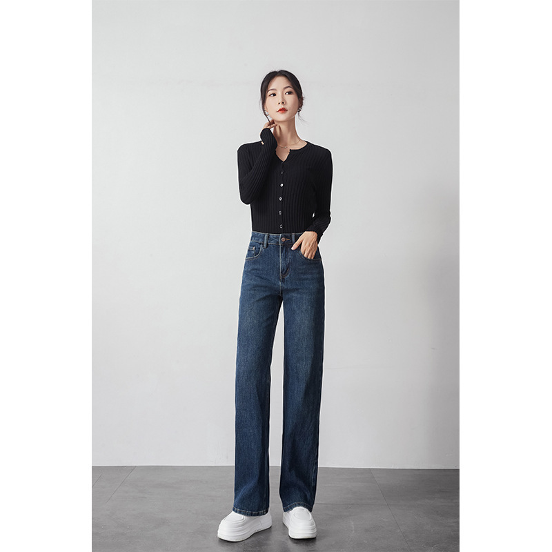 Li Girl's Four-Way Stretch 2026 Summer Thin Slimming Straight-Leg Jeans for Women Casual Versatile Narrow Wide-Leg Pants