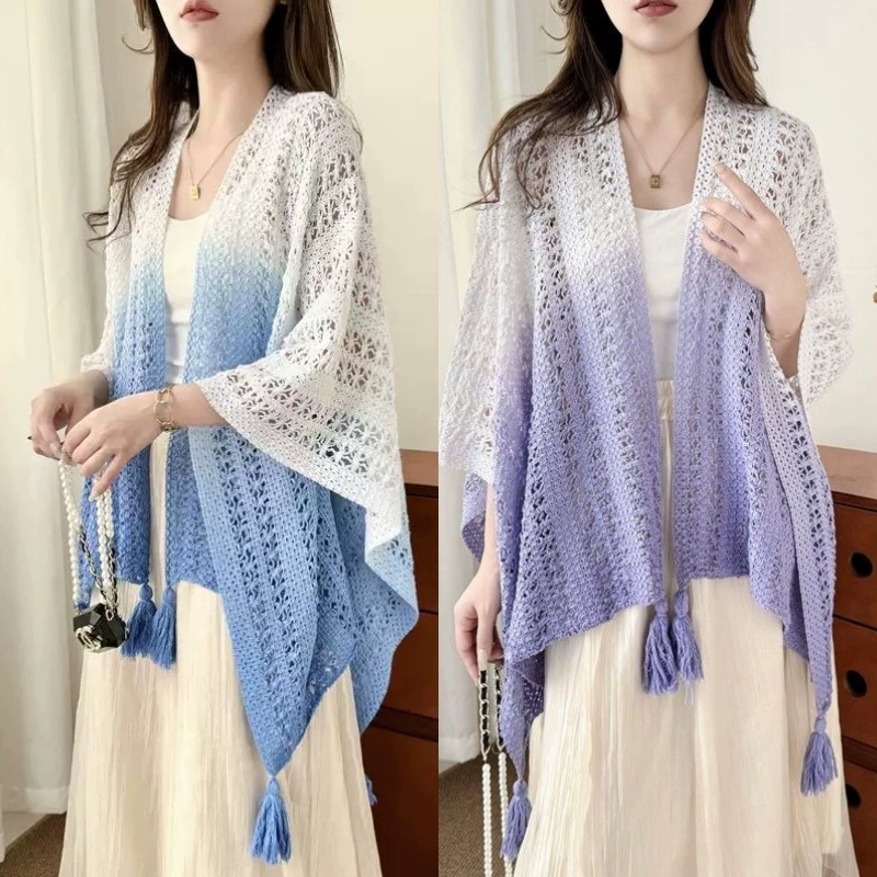 Новый градиент вырезает шаль вязание продвинутого чувства этнического стиля