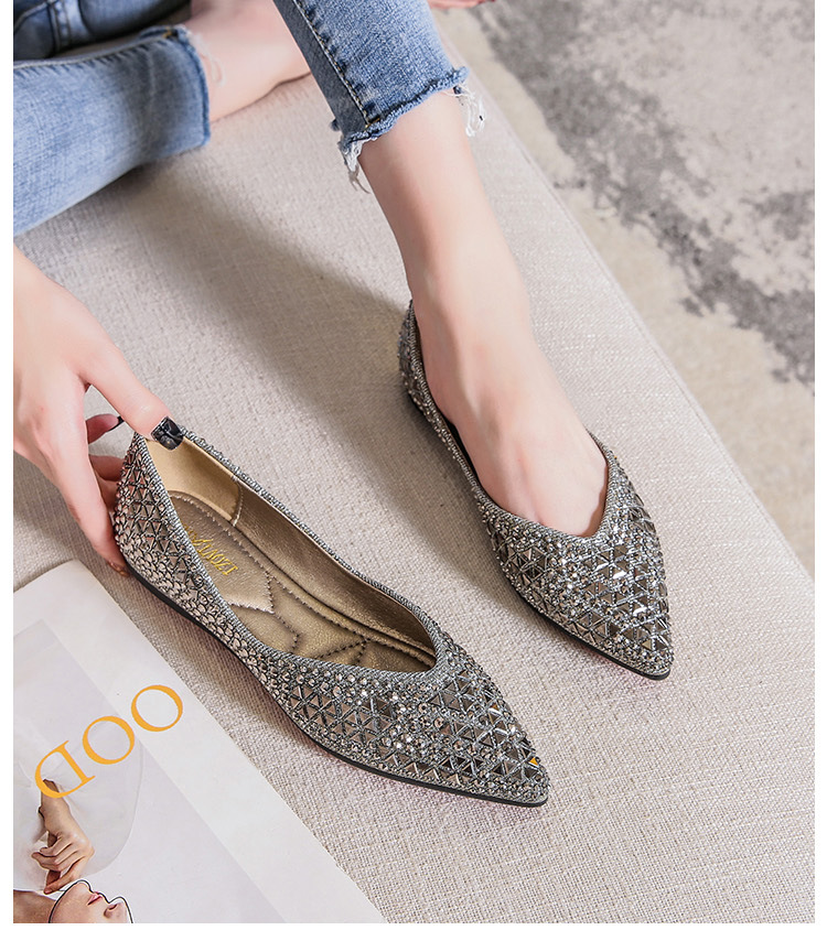 Women's Elegant Solid Color Rhinestone Point Toe Flats display picture 4